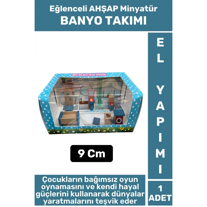 Premium Çocuk Eğlenceli Hayal Dünyası Beceri Geliştirici El Yapımı Ahşap Minyatür BANYO TAKIM