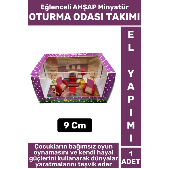 Premium Çocuk Eğlenceli Hayal Dünyası Beceri Geliştirici El Yapımı Ahşap Minyatür OTURMA ODASI TAKIM