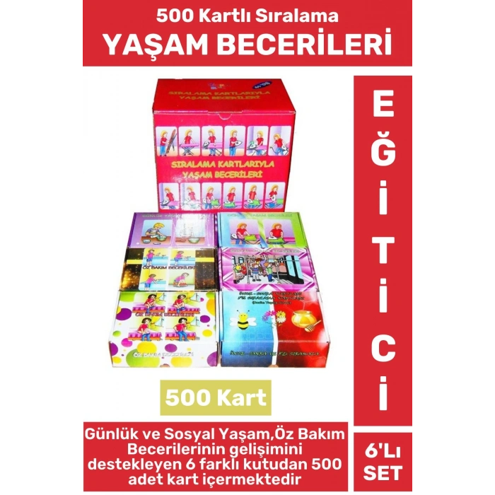 Premium Eğitici Sosyal Günlük Yaşam Öz Bakım Geliştirici 500 Sıralama Kartı YAŞAM BECERİLER 6LI SET