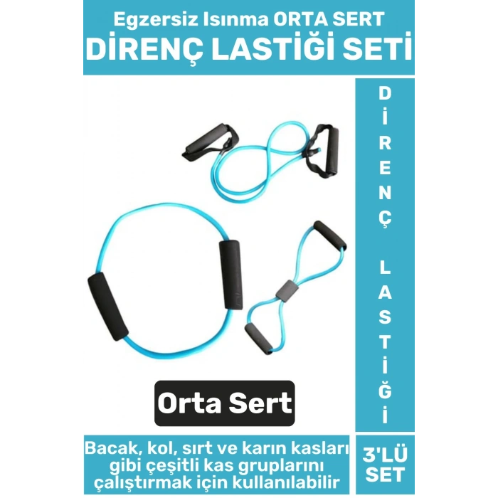 Premium Seri Fitness Aerobik Pilates Egzersiz Isınma Kadın Erkek ORTA SERT 3lü DİRENÇ LASTİĞİ SETİ