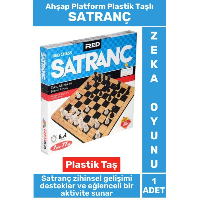 Zihinsel Gelişim Mantık Odaklanma Öngörü Problem Çözme Becerisi Ahşap Platform Plastik Taşlı SATRANÇ