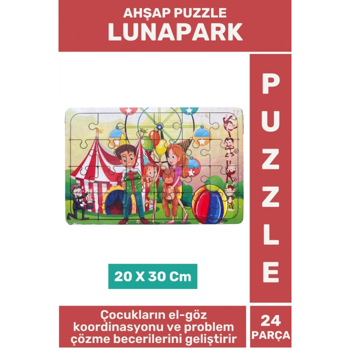 Premium Eğlenceli Eğitici Görsel Algı Problem Çözme Becerisi Çocuk Puzzle 24 Parça LUNAPARK