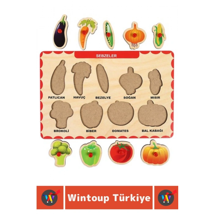 Premium Eğlenceli Eğitici Görsel Algı Problem Çözme Becerisi Çocuk Puzzle SEBZELER
