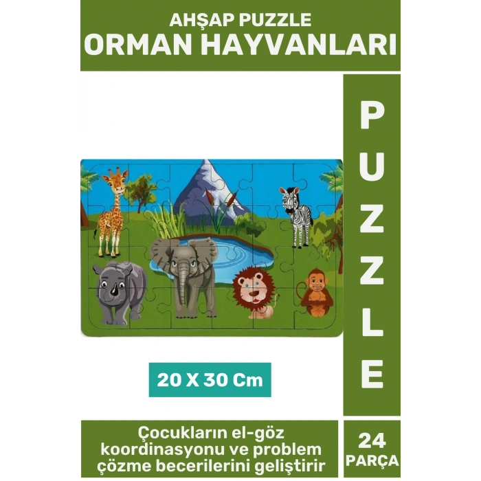 Premium Eğlenceli Eğitici Görsel Algı Problem Çözme Becerisi Çocuk Puzzle 24 Parça ORMAN HAYVANLARI