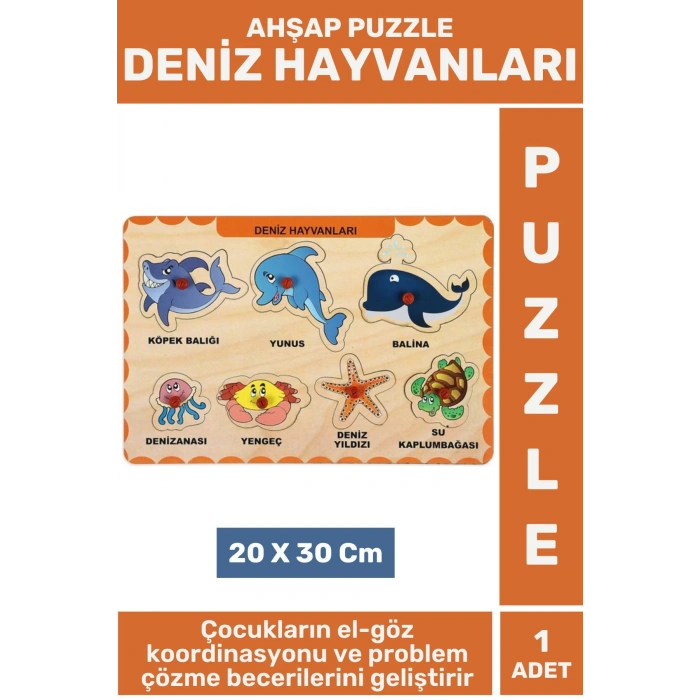 Premium Eğlenceli Eğitici Görsel Algı Problem Çözme Becerisi Çocuk Puzzle DENİZ HAYVANLARI