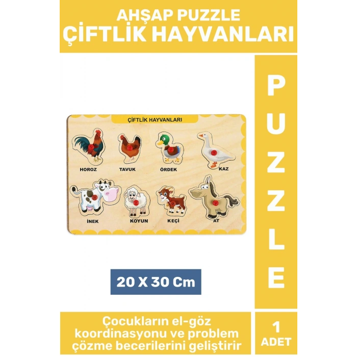 Premium Eğlenceli Eğitici Görsel Algı Problem Çözme Becerisi Çocuk Puzzle ÇİFTLİK HAYVANLARI