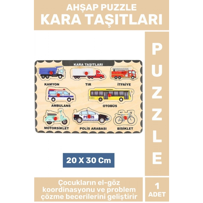 Premium Eğlenceli Eğitici Görsel Algı Problem Çözme Becerisi Çocuk Puzzle KARA TAŞITLARI