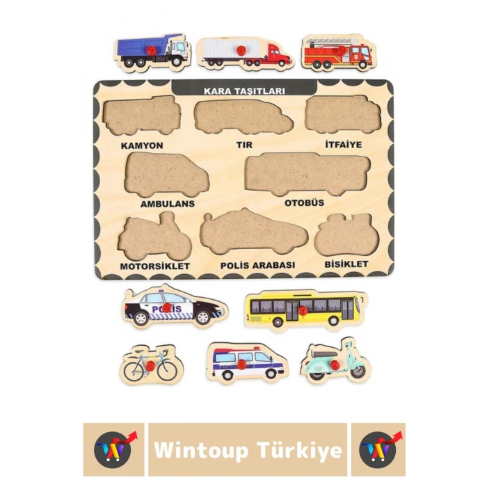 Premium Eğlenceli Eğitici Görsel Algı Problem Çözme Becerisi Çocuk Puzzle KARA TAŞITLARI