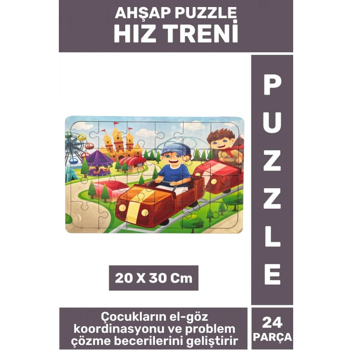 Premium Eğlenceli Eğitici Görsel Algı Problem Çözme Becerisi Çocuk Puzzle 24 Parça HIZ TRENİ