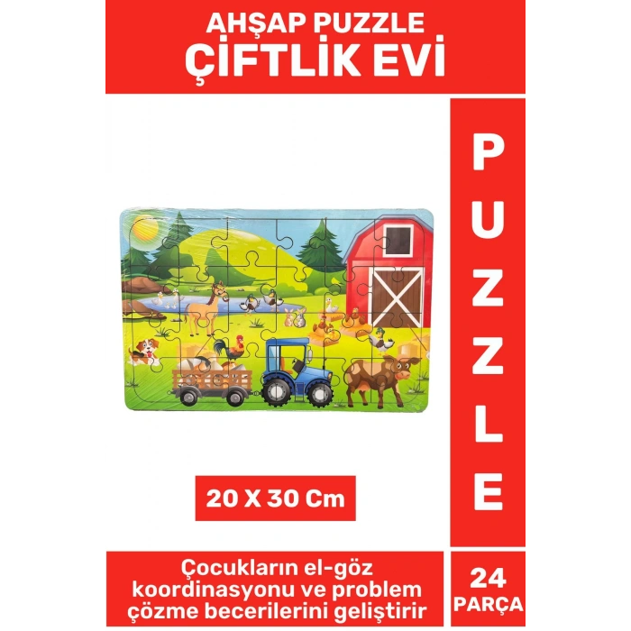 Premium Eğlenceli Eğitici Görsel Algı Problem Çözme Becerisi Çocuk Puzzle 24 Parça ÇİFTLİK EVİ