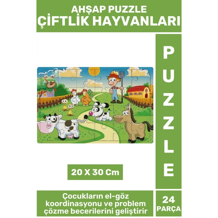 Premium Eğlenceli Eğitici Görsel Algı Problem Çözme Becerisi Çocuk Puzzle 24 Prça ÇİFTLİK HAYVANLARI