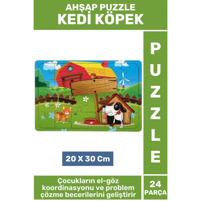 Premium Eğlenceli Eğitici Görsel Algı Problem Çözme Becerisi Çocuk Puzzle 24 Parça KEDİ KÖPEK