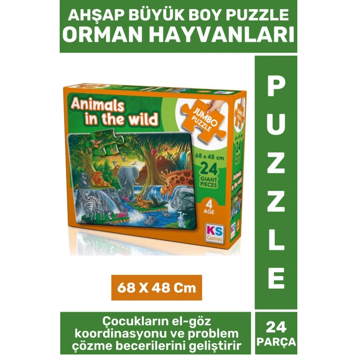Eğlenceli Eğitici Görsel Algı Problem Çözme Becerisi Çocuk Puzzle 24 Prça Büyük Boy ORMAN HAYVANLARI