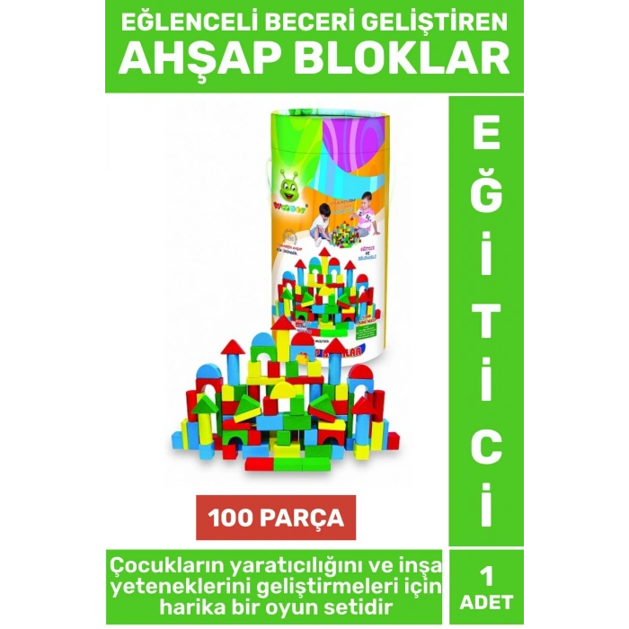 Premium Eğlenceli Görsel Algı İnşa Becerisi Hayalgücü Geliştiren 100 Parça Renkli AHŞAP BLOKLAR