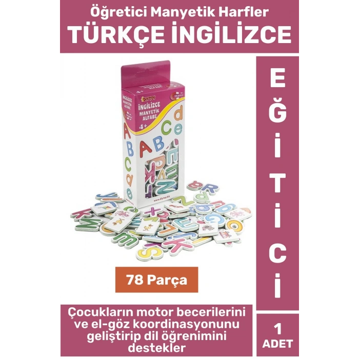 Eğitici Görsel Algı El-Göz Koordinasyonu Dil Öğrenimi 78 Parça Manyetik Harfler TÜRKÇE İNGİLİZCE
