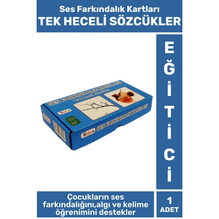 Çocuk Eğitici Ses Farkındalığı İşitsel Algı Dikkat Gelişim FARKINDALIK KARTLARI TEK HECELİ SÖZCÜKLER