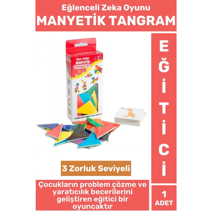 Eğitici Görsel Algı El-Göz Koordinasyonu Yaratıcılık Gelişimi 3 Zorluk Seviyeli MANYETİK TANGRAM