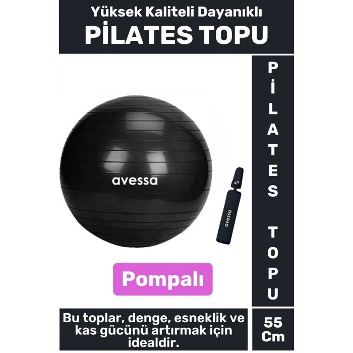 Premium Dayanıklı Fitness Egzersiz Aerobik Pilates Şişirme Pompası  55 Cm Pi̇lates Topu