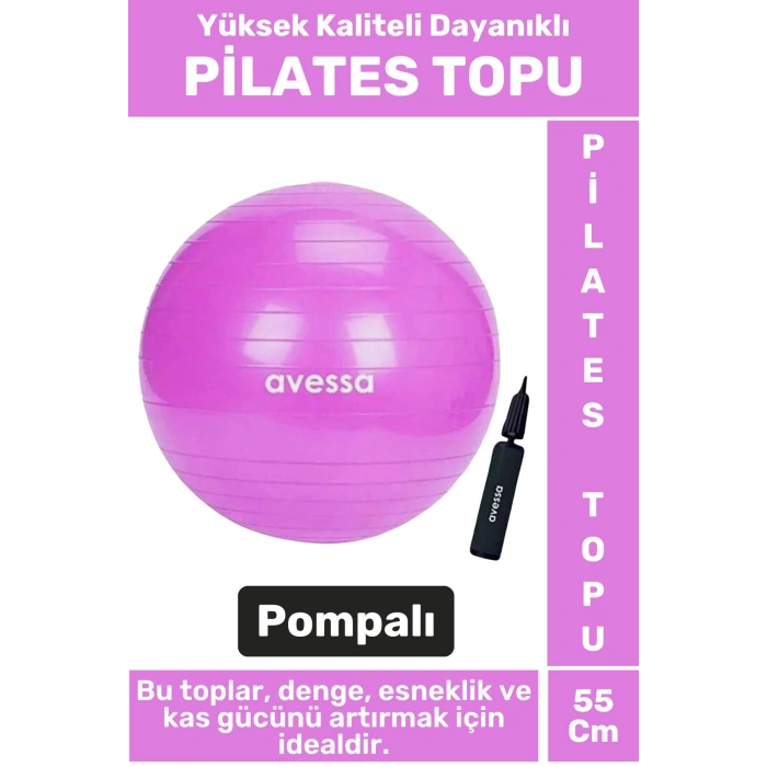 Premium Dayanıklı Fitness Egzersiz Aerobik Pilates Şişirme Pompası Hediyeli 55 Cm PİLATES TOPU
