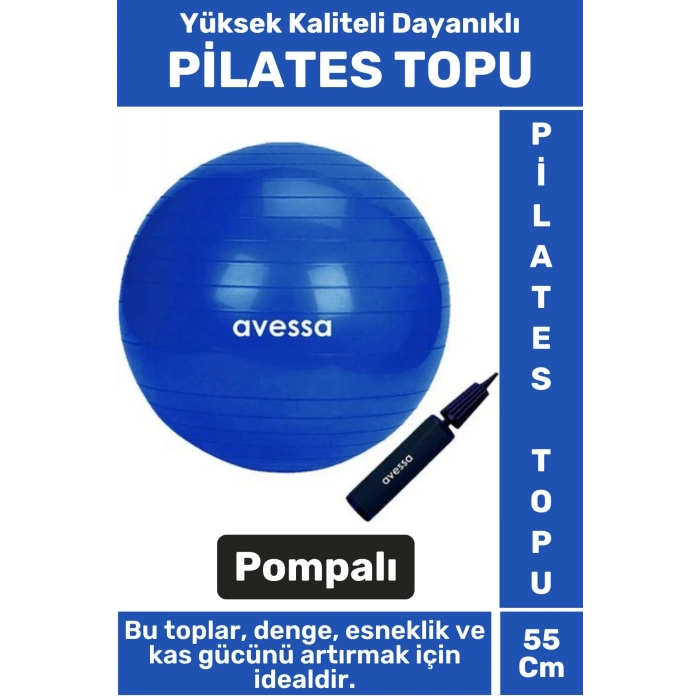 Premium Dayanıklı Fitness Egzersiz Aerobik Pilates Şişirme Pompası Hediyeli 55 Cm PİLATES TOPU