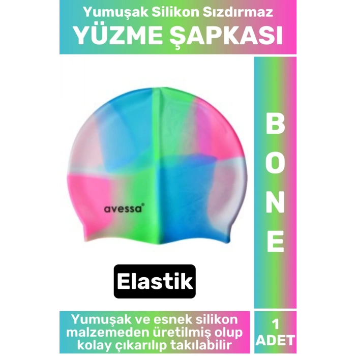 Premium Seri Su Geçirmez Elastik Yumuşak Yüzücü Havuz Deniz Yüzme Şapkası Silikon Bone 1 Adet
