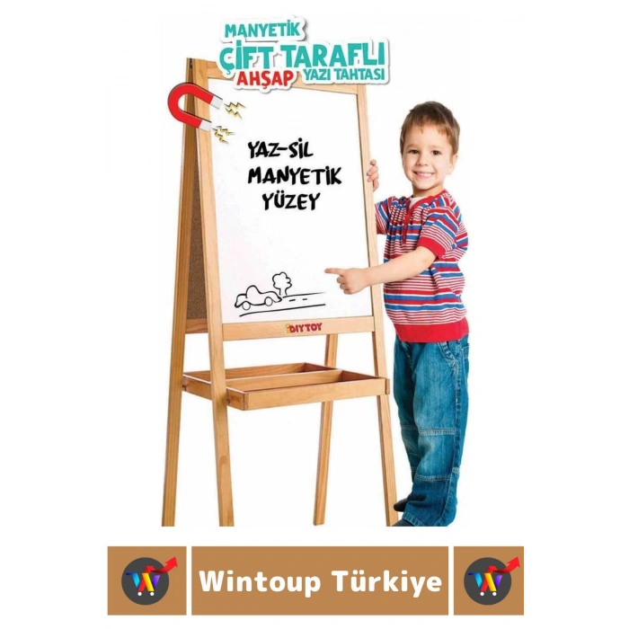 Kalem Silgi Tebeşir Çift Taraflı Manyetik Kara Tahta Tasarım Ayaklı Ahşap YAZI TAHTASI 110 X 45 Cm
