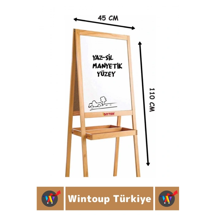 Kalem Silgi Tebeşir Çift Taraflı Manyetik Kara Tahta Tasarım Ayaklı Ahşap YAZI TAHTASI 110 X 45 Cm