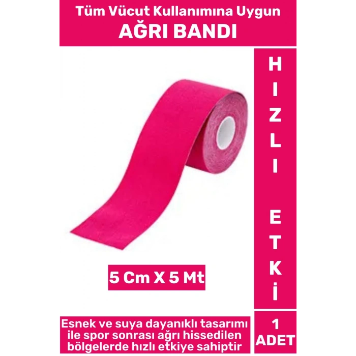 Premium Hızlı Etki Kas Bel Bacak Kol Boyun Sırt Omuz Karın Kalça Spor 5 Metre Isı Ağrı Bandı Pembe