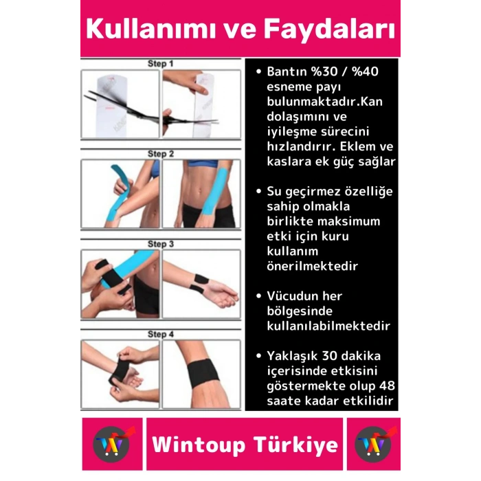 Premium Hızlı Etki Kas Bel Bacak Kol Boyun Sırt Omuz Karın Kalça Spor 5 Metre Isı Ağrı Bandı Pembe