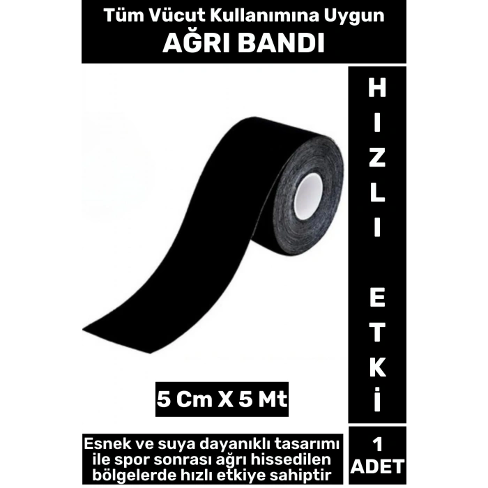 Premium Hızlı Etki Kas Bel Bacak Kol Boyun Sırt Omuz Karın Kalça Spor 5 Metre Isı Ağrı Bandı Siyah