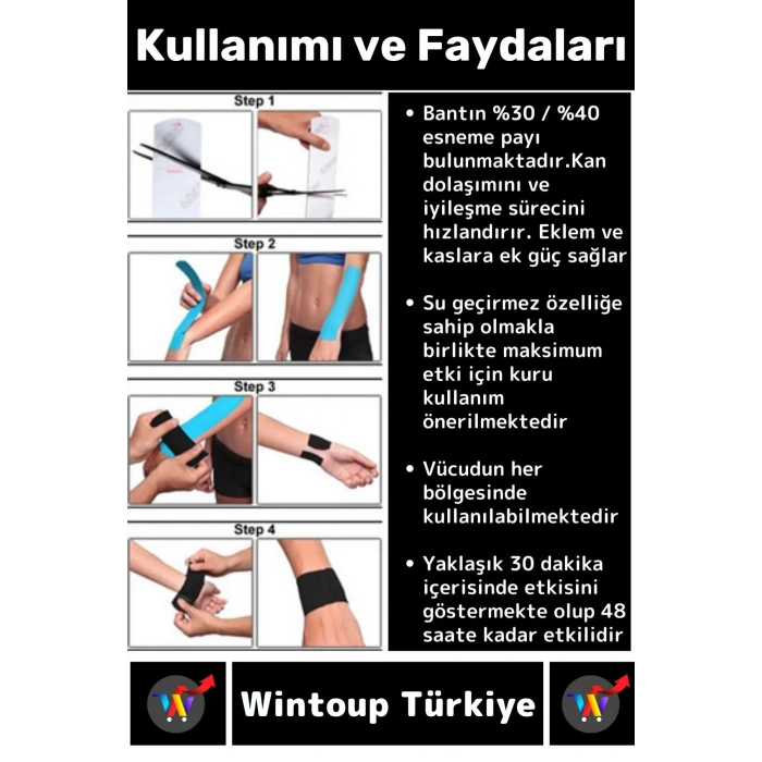 Premium Hızlı Etki Kas Bel Bacak Kol Boyun Sırt Omuz Karın Kalça Spor 5 Metre Isı Ağrı Bandı Siyah