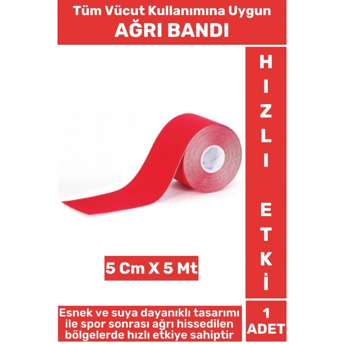 Premium Hızlı Etki Kas Bel Bacak Kol Boyun Sırt Omuz Karın Kalça Spor 5 Metre Isı Ağrı Bandı Kırmızı