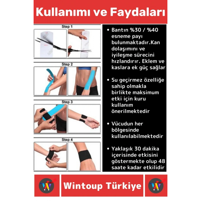 Premium Hızlı Etki Kas Bel Bacak Kol Boyun Sırt Omuz Karın Kalça Spor 5 Metre Isı Ağrı Bandı Kırmızı