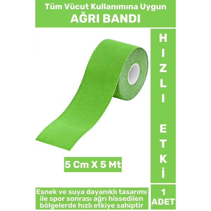 Premium Hızlı Etki Kas Bel Bacak Kol Boyun Sırt Omuz Karın Kalça Spor 5 Metre Isı Ağrı Bandı Yeşil