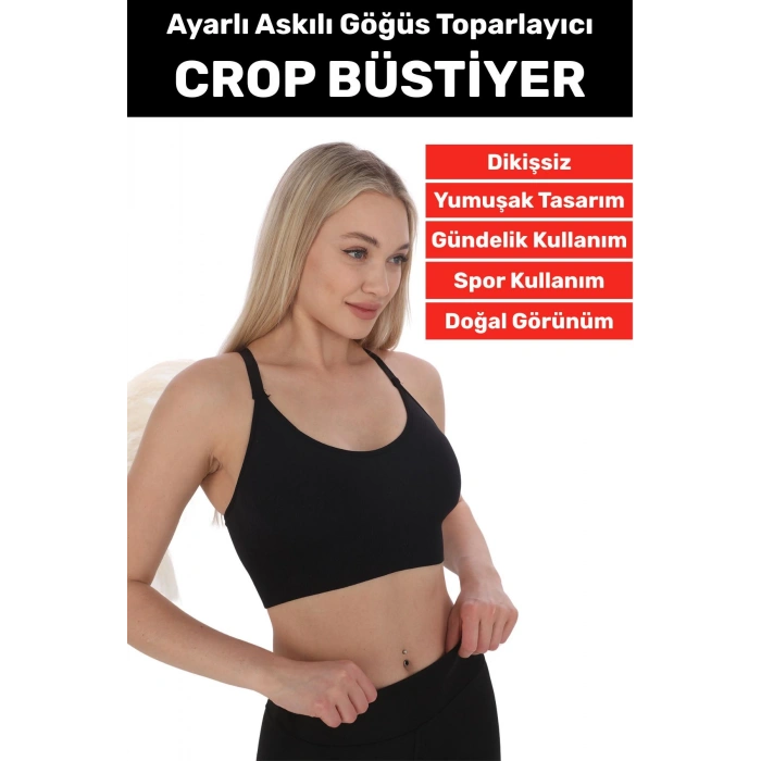 Göğüs Toparlayıcı Sarkma Önleyen Gündelik Spor Kullanım Şık Ayarlanabilir Askılı Crop Büstiyer