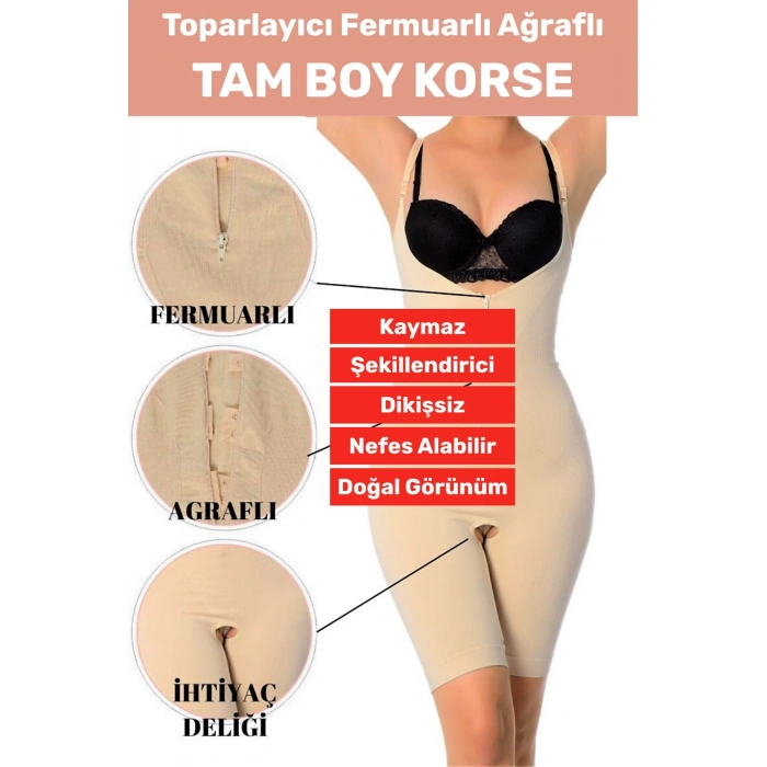 Özel Üretim Vücut Şekillendirici Beden Küçülten Toparlayıcı Fermuarlı Tam Boy Korse