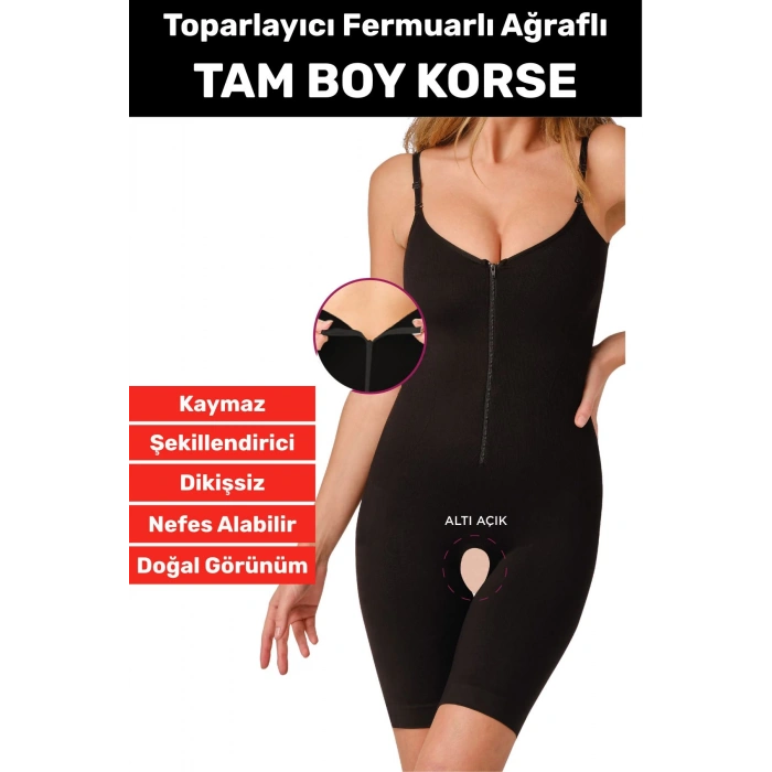 Özel Üretim Vücut Şekillendirici Beden Küçülten Toparlayıcı Fermuarlı Tam Boy Korse