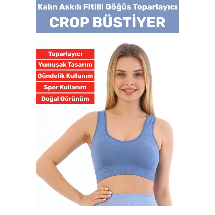 Göğüs Toparlayıcı Sarkma Önleyen Gündelik Spor Kullanım Şık Kalın Askılı Fitilli Crop Büstiyer