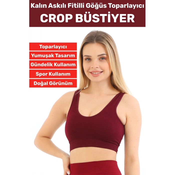 Göğüs Toparlayıcı Sarkma Önleyen Gündelik Spor Kullanım Şık Kalın Askılı Fitilli Crop Büstiyer