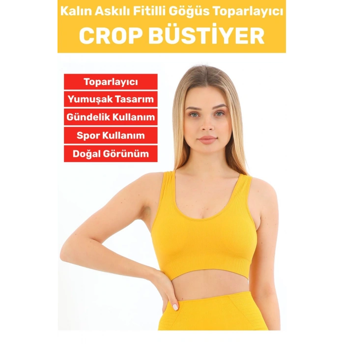 Göğüs Toparlayıcı Sarkma Önleyen Gündelik Spor Kullanım Şık Kalın Askılı Fitilli Crop Büstiyer