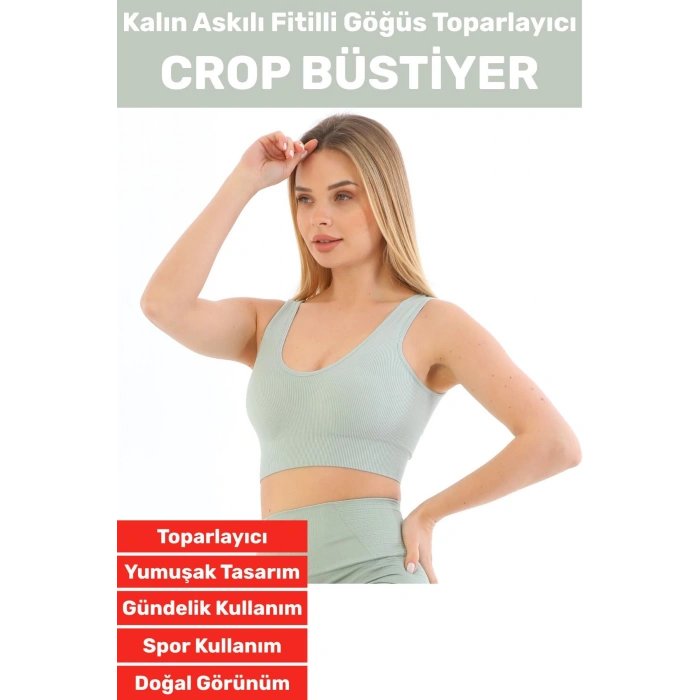 Göğüs Toparlayıcı Sarkma Önleyen Gündelik Spor Kullanım Şık Kalın Askılı Fitilli Crop Büstiyer