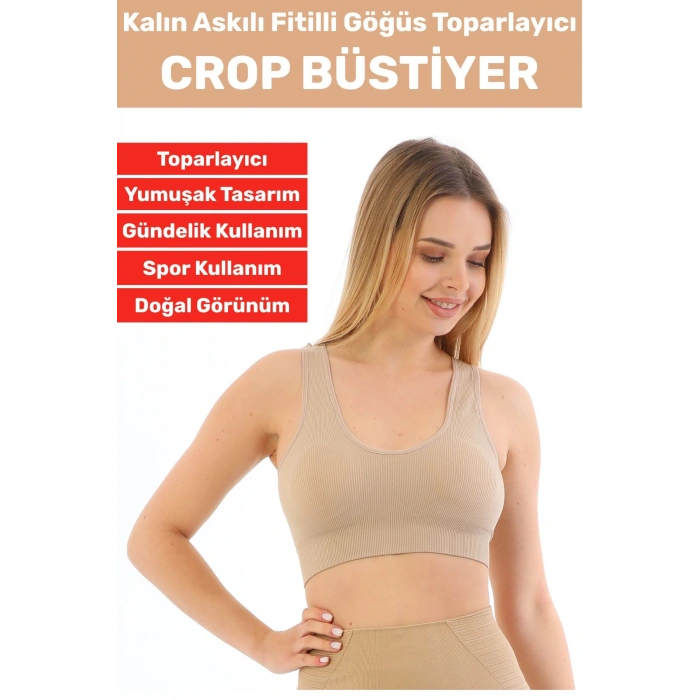 Göğüs Toparlayıcı Sarkma Önleyen Gündelik Spor Kullanım Şık Kalın Askılı Fitilli Crop Büstiyer