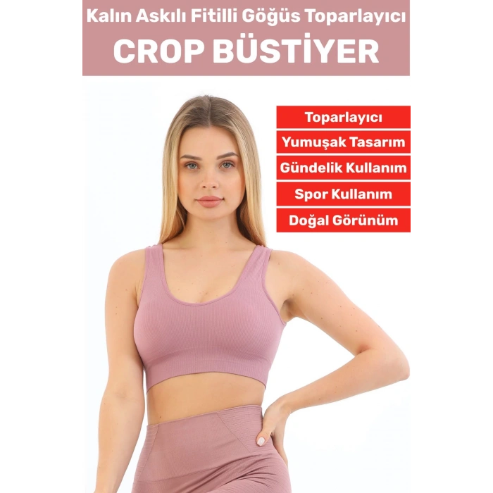 Göğüs Toparlayıcı Sarkma Önleyen Gündelik Spor Kullanım Şık Kalın Askılı Fitilli Crop Büstiyer