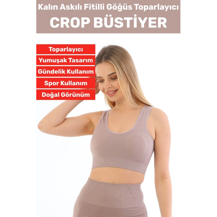 Göğüs Toparlayıcı Sarkma Önleyen Gündelik Spor Kullanım Şık Kalın Askılı Fitilli Crop Büstiyer