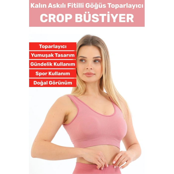 Göğüs Toparlayıcı Sarkma Önleyen Gündelik Spor Kullanım Şık Kalın Askılı Fitilli Crop Büstiyer