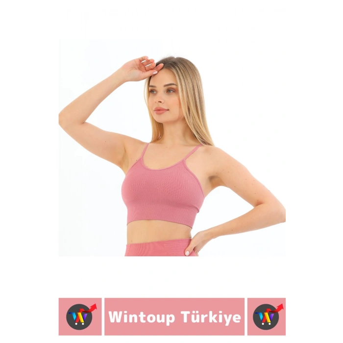 Göğüs Toparlayıcı Sarkma Önleyen Gündelik Spor Kullanım Şık İnce Askılı Pedli Çizgili Crop Büstiyer