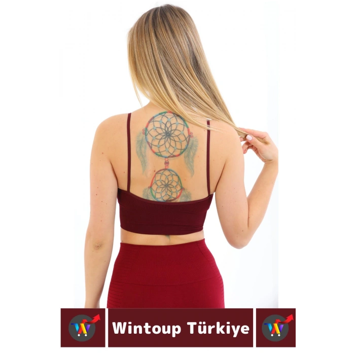 Göğüs Toparlayıcı Sarkma Önleyen Gündelik Spor Kullanım Şık İnce Askılı Pedli Çizgili Crop Büstiyer