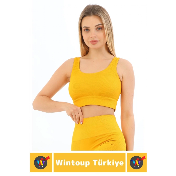 Göğüs Toparlayıcı Sarkma Önleyen Gündelik Spor Kullanım Şık Kalın Askılı Çizgili Crop Büstiyer