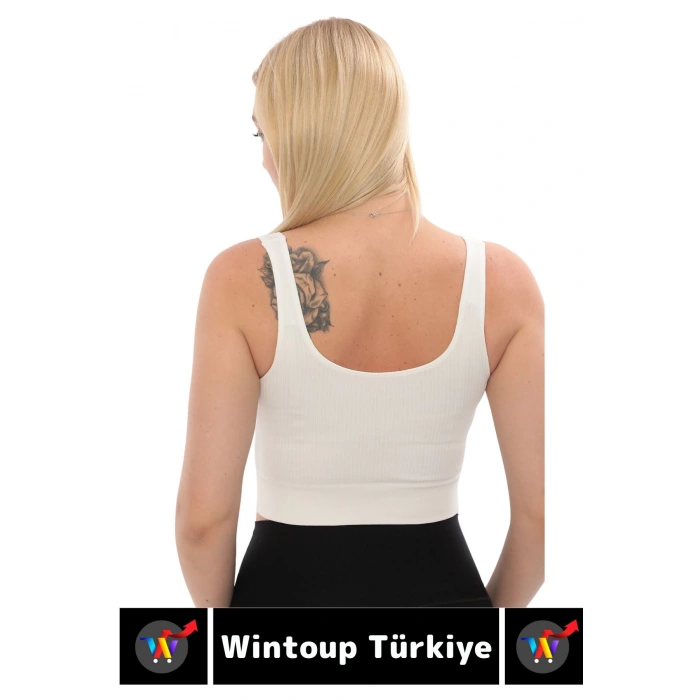 Göğüs Toparlayıcı Sarkma Önleyen Gündelik Spor Kullanım Şık Kalın Askılı Çizgili Crop Büstiyer