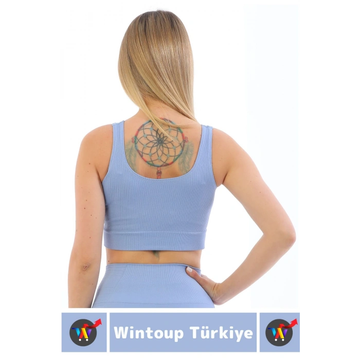 Göğüs Toparlayıcı Sarkma Önleyen Gündelik Spor Kullanım Şık Kalın Askılı Çizgili Crop Büstiyer